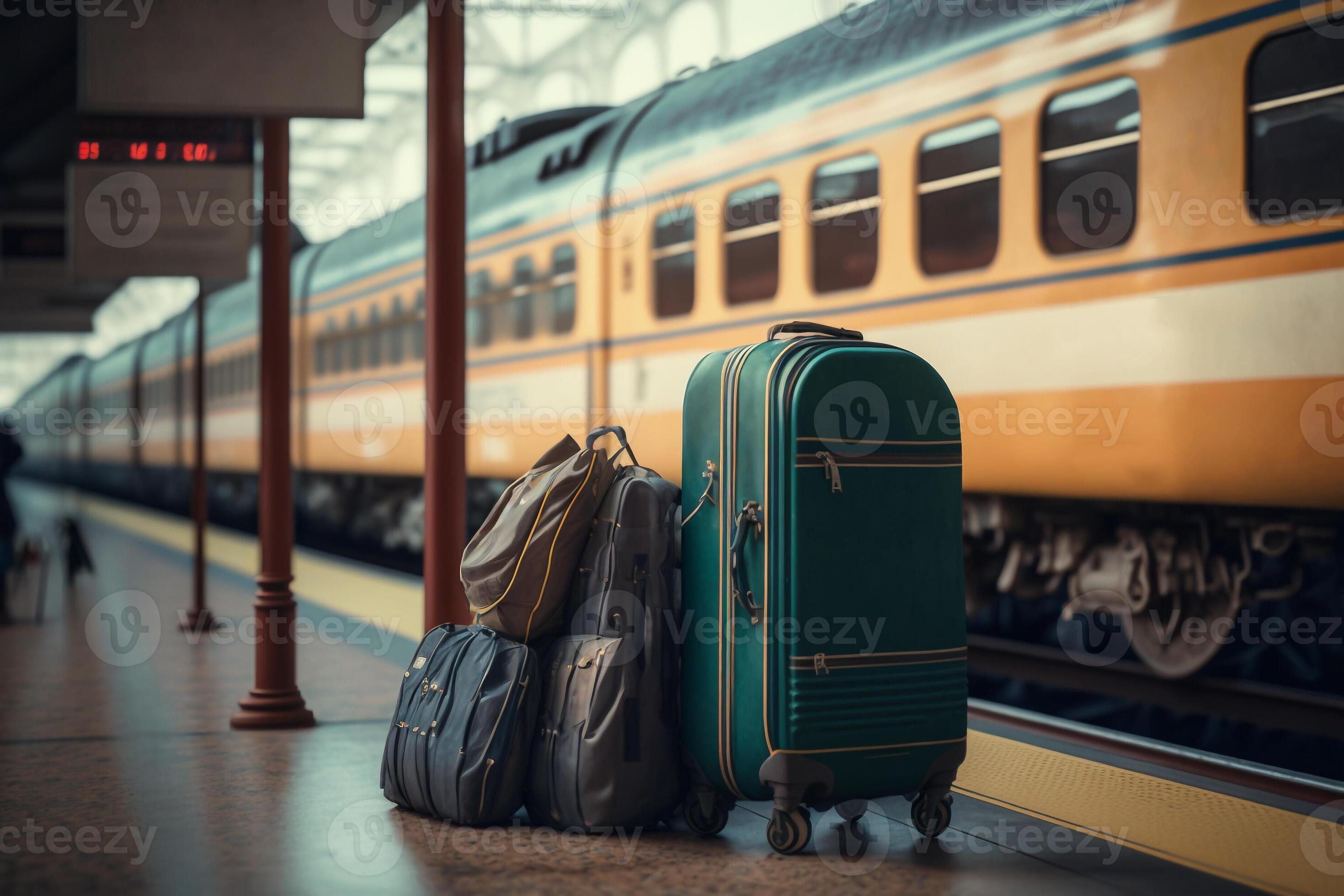 travel by train, travel suitcases baggage with luggage at the railway