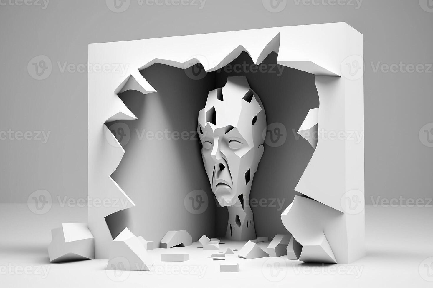 lost man abstract sculpture face in horror artwork illustration photo