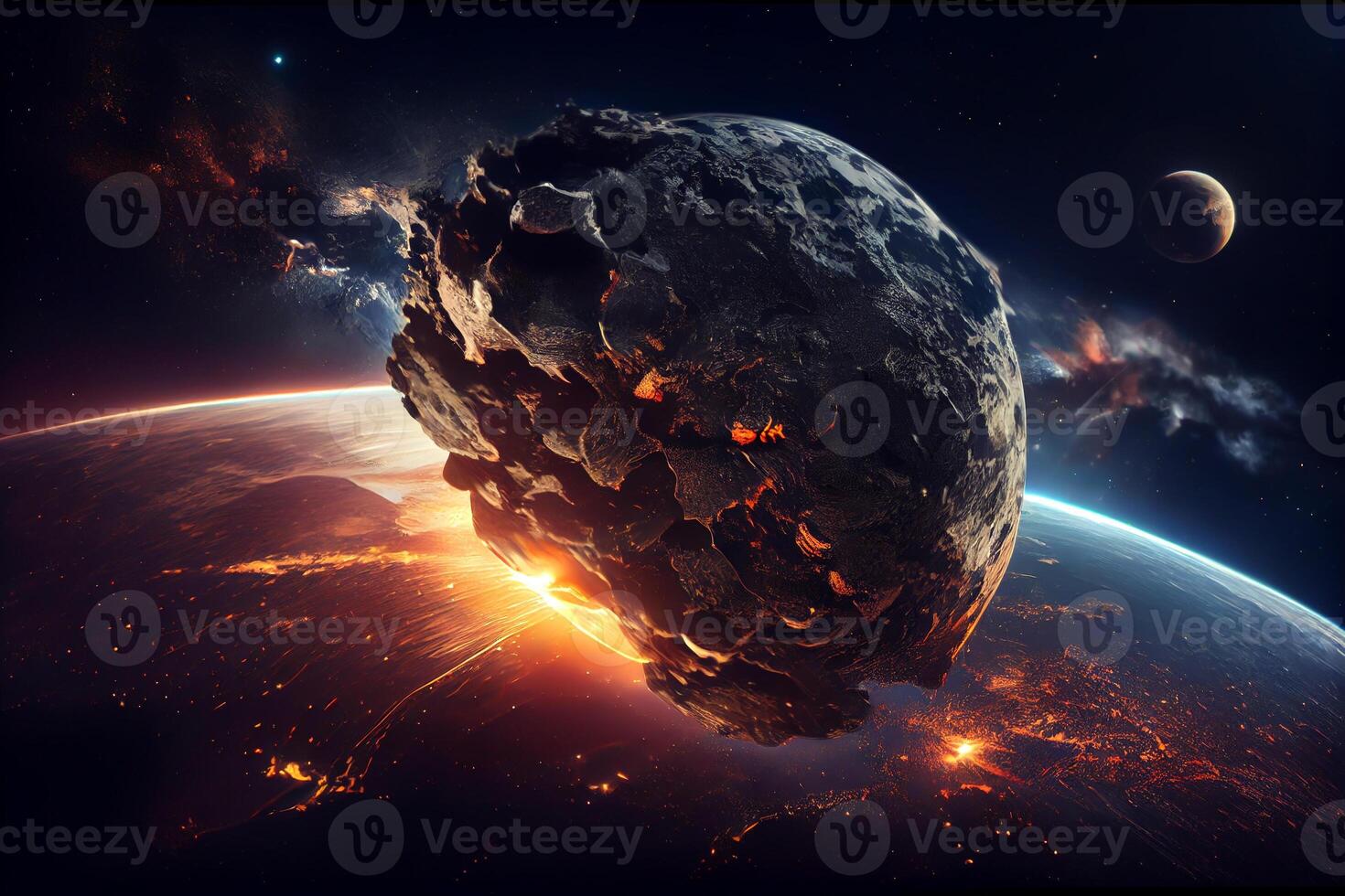 fiery asteroid flying to earth illustration photo