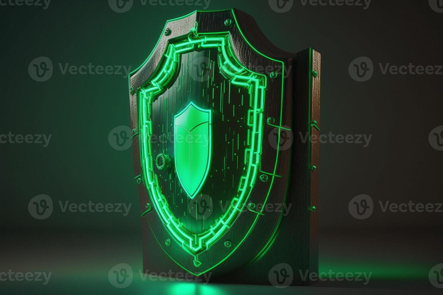 cyber security, guard data protection shield neon green color illustration photo