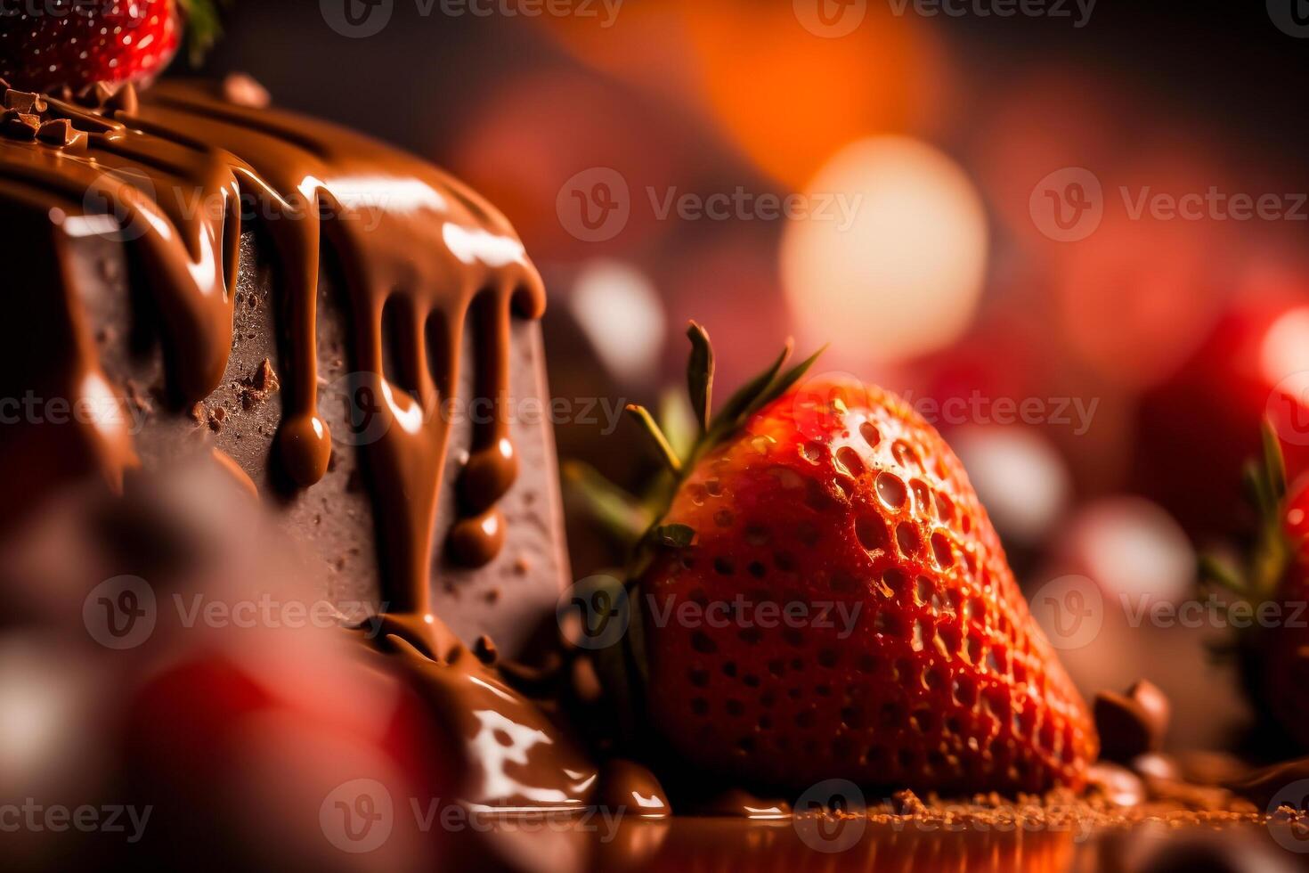 strawberry in brown hot melt chocolate illustration photo