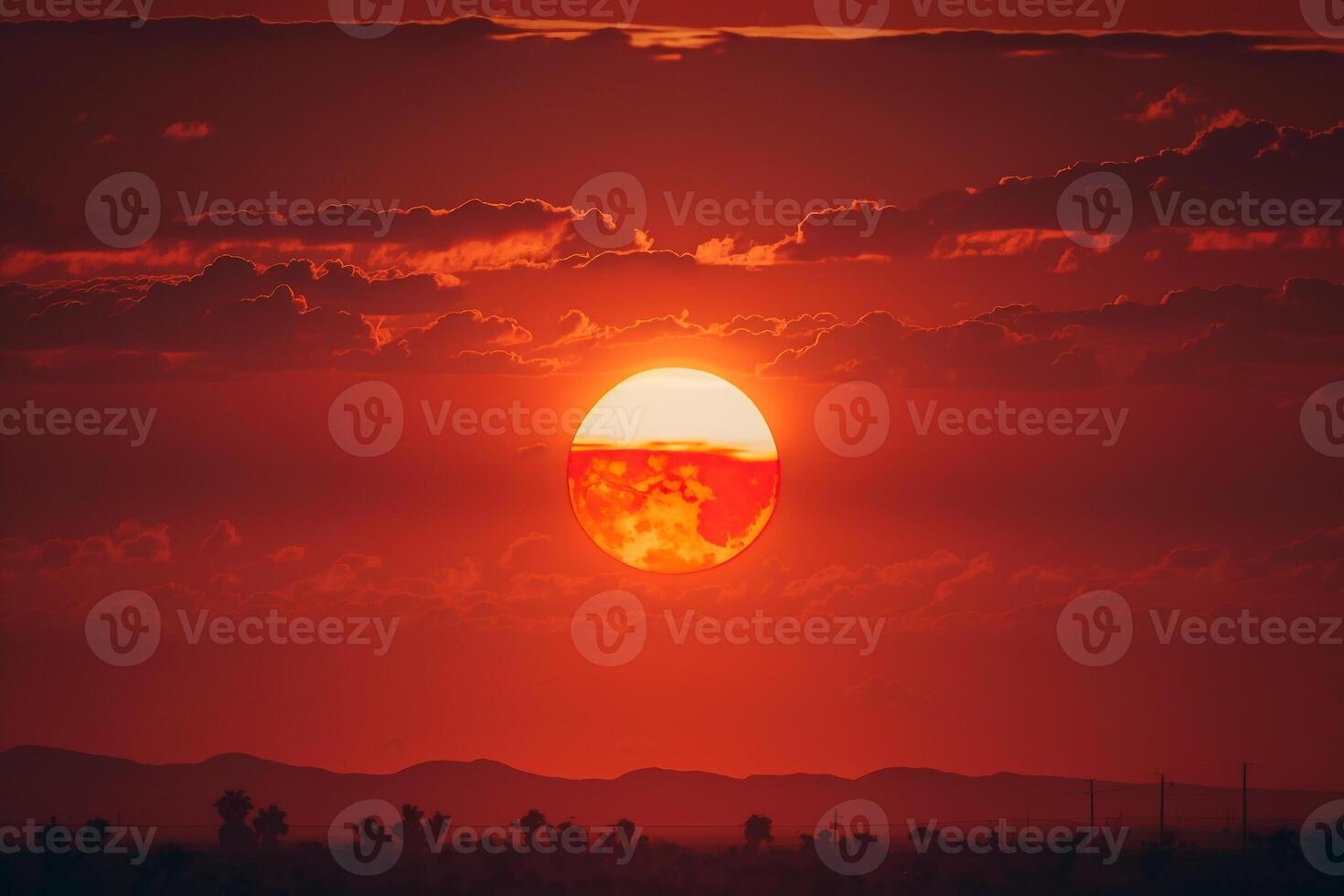 hot weather hot red sun on the horizon photo