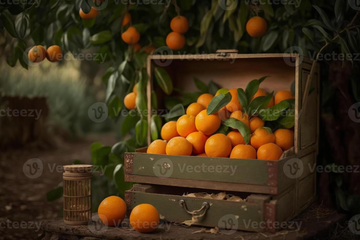 box of tangerines picking orange citrus fruits photo