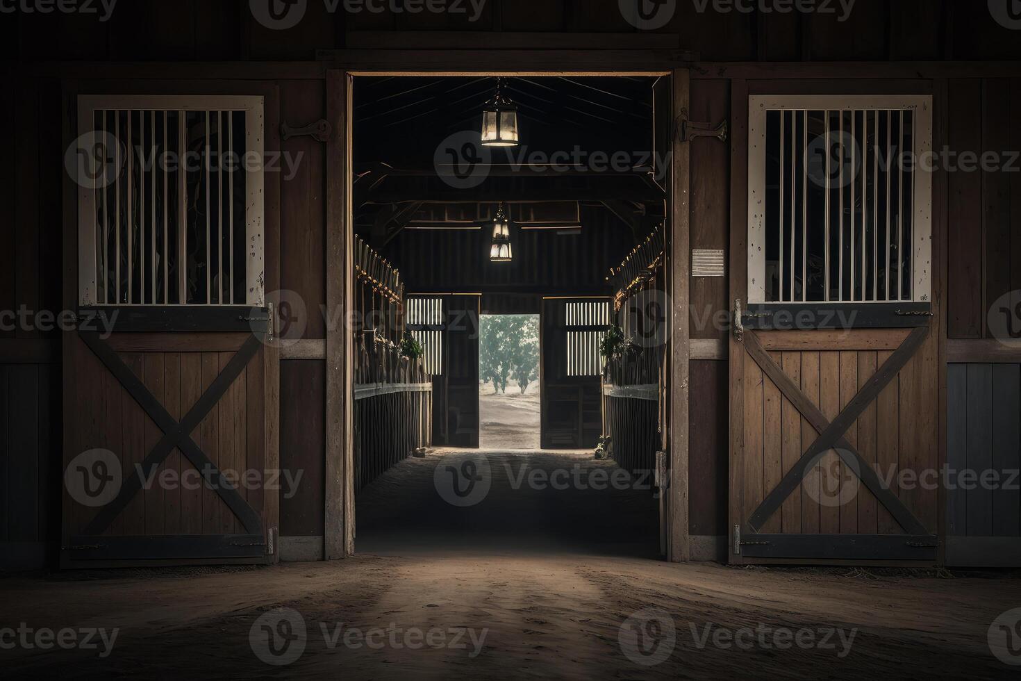 horse stable,stall for horses in wooden house photo