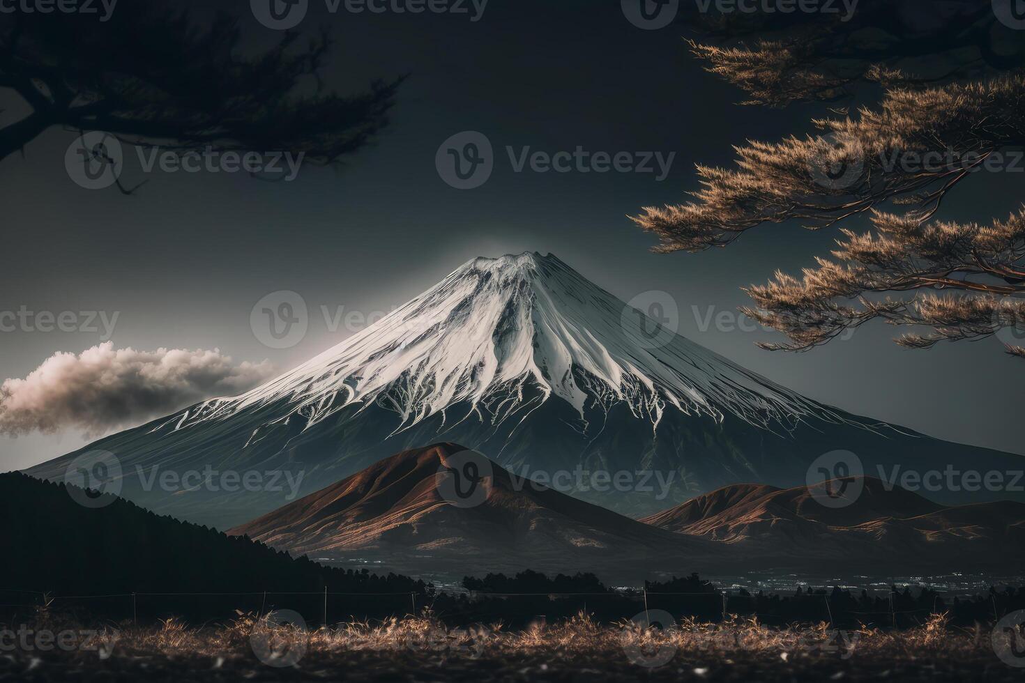 big mountain with snow on top autumn landscape photo