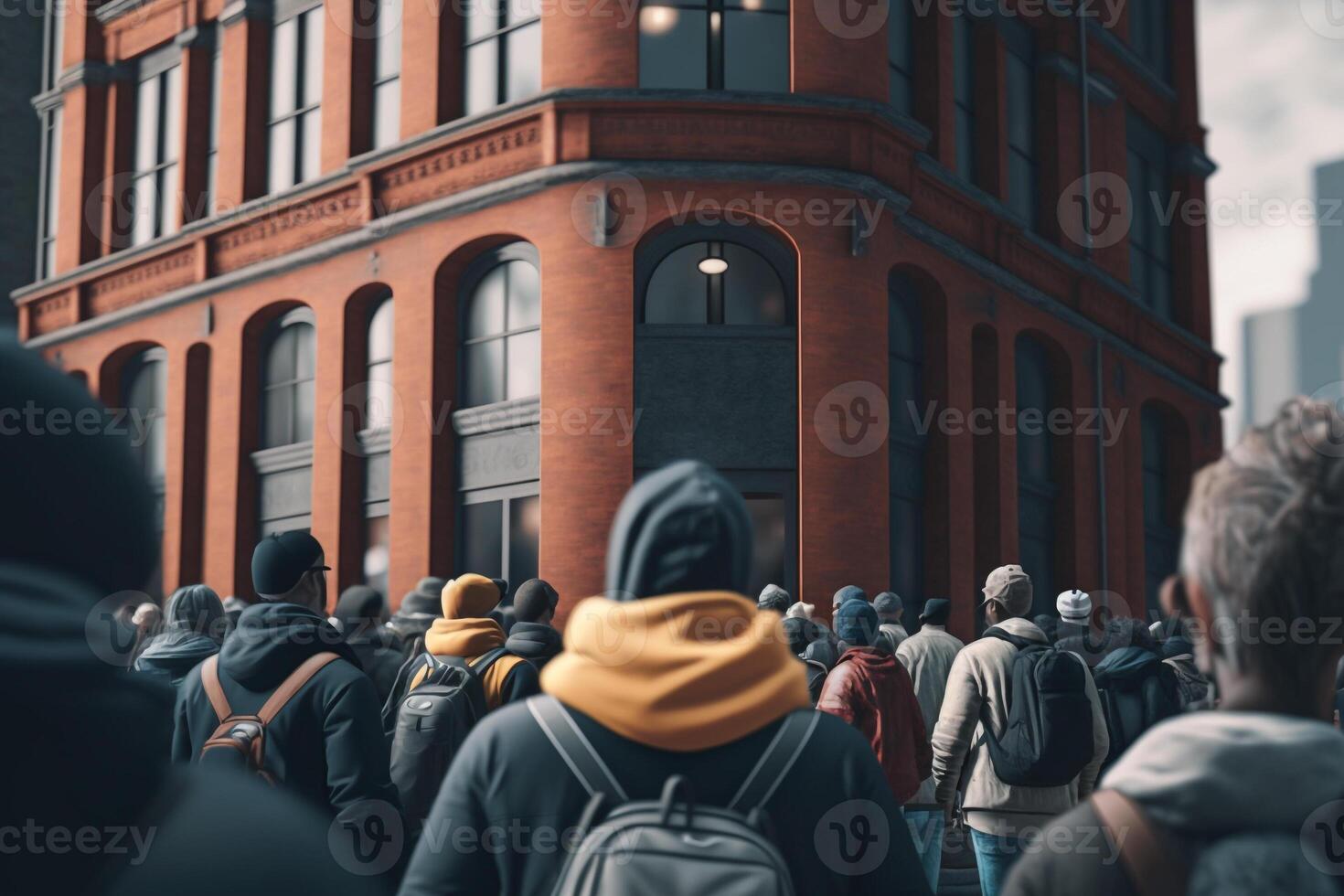 line of people waiting for the opening store illustration photo