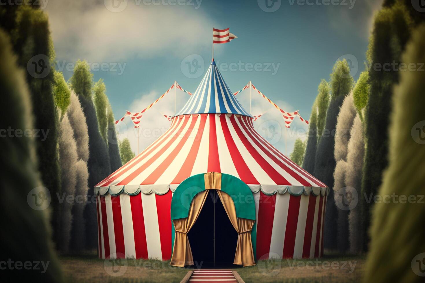 colorful circus striped tent against the background of the summer sky photo