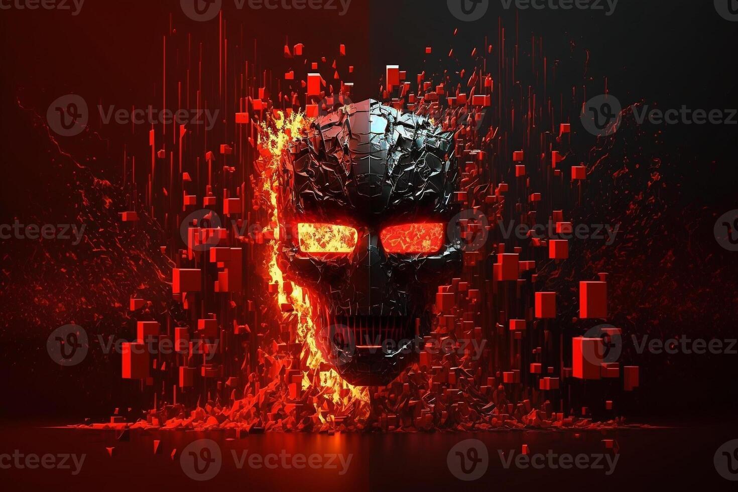 cyber attack concept, danger red face mask illustration photo