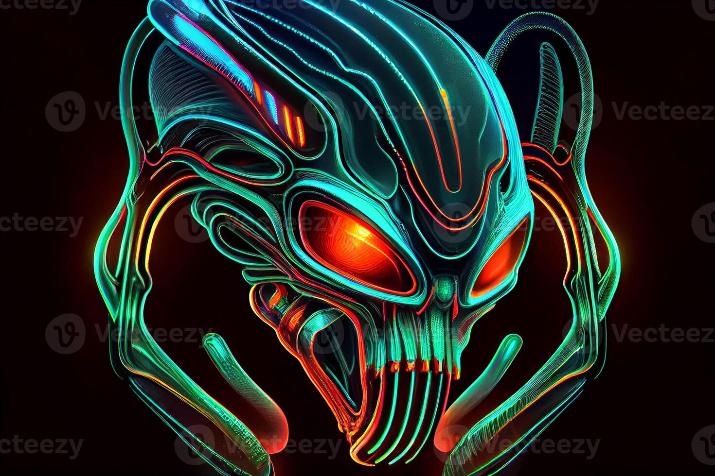 alien neon sticker print in dark illustration photo