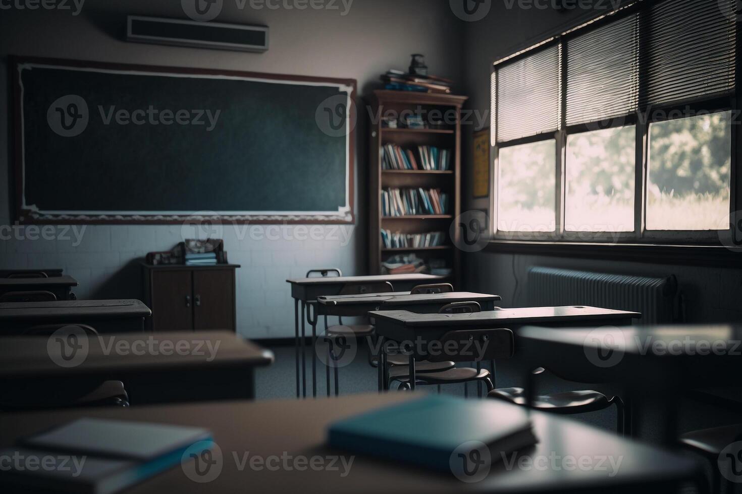 school empty classroom with tables illustration photo