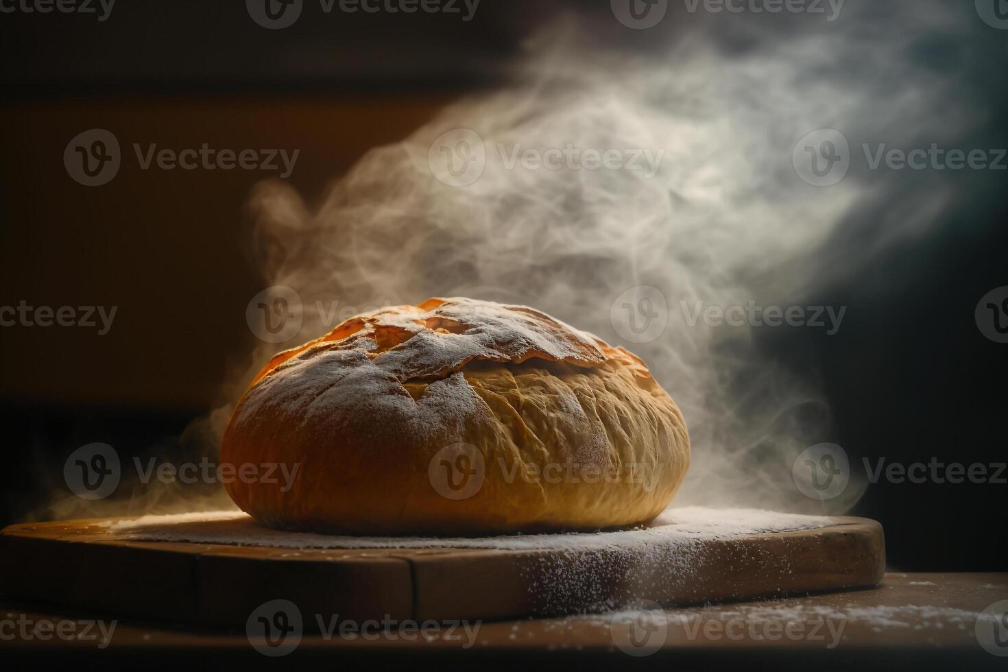 steaming hot baked bread photo