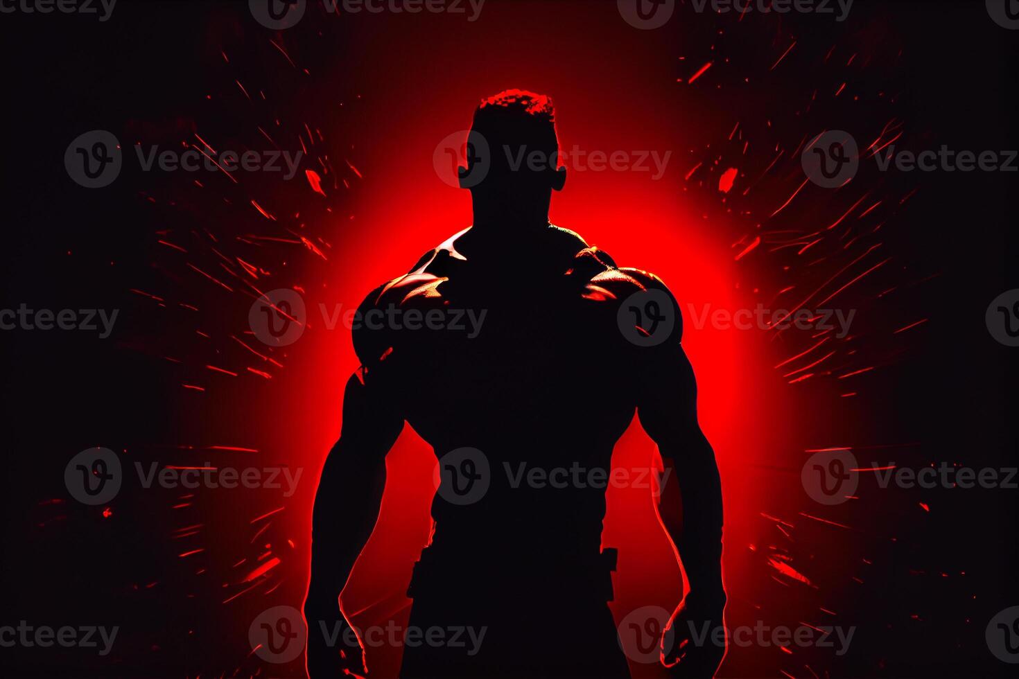 silhouette of a sports man, a muscular man on a red background illustration photo