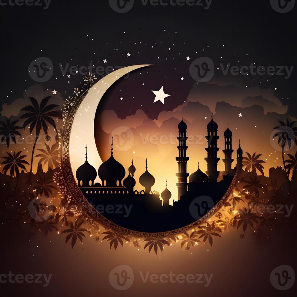 islámico antecedentes hermosa mezquita y noche cielo ver foto