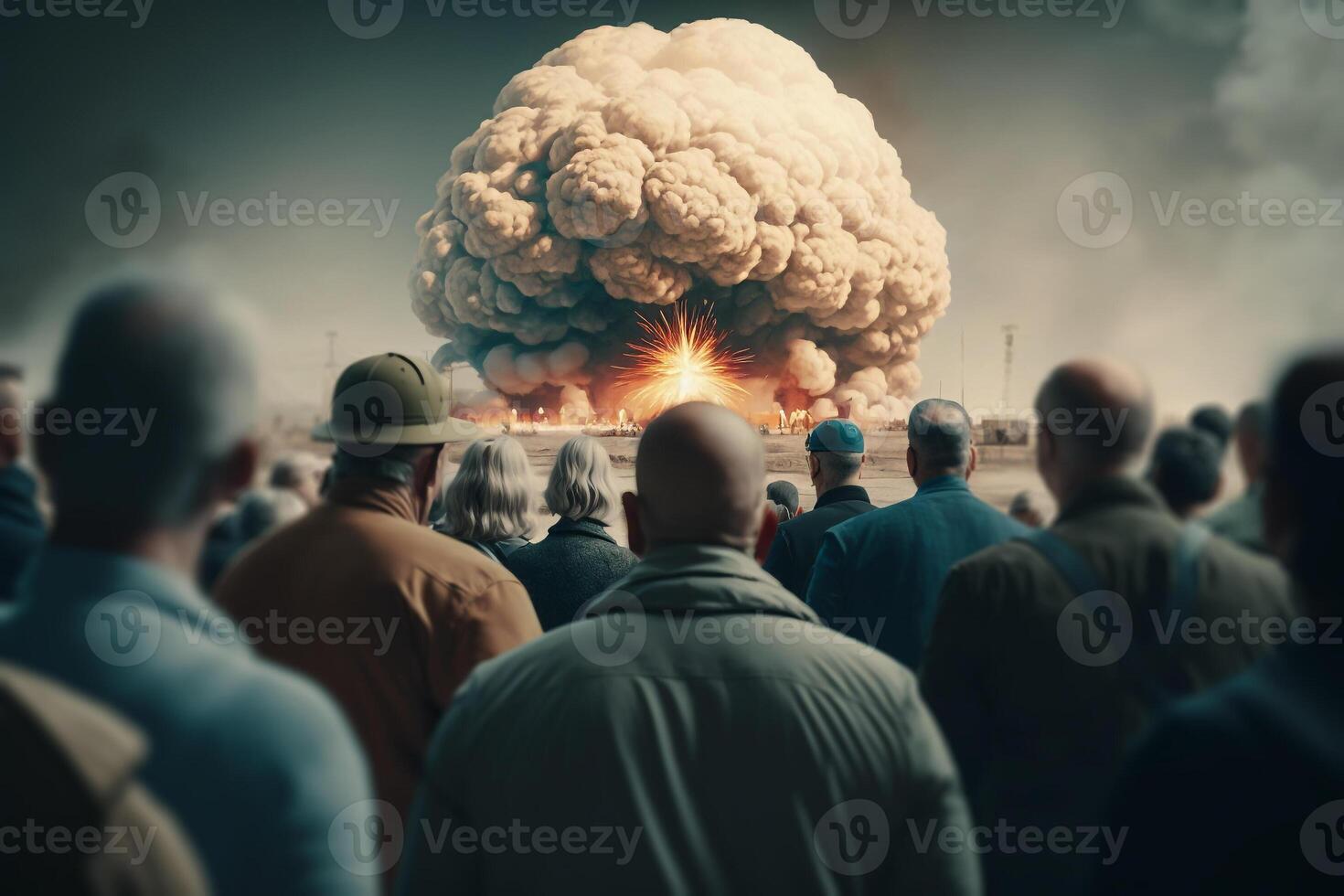 personas acecho un nuclear explosión ilustración generativo ai foto