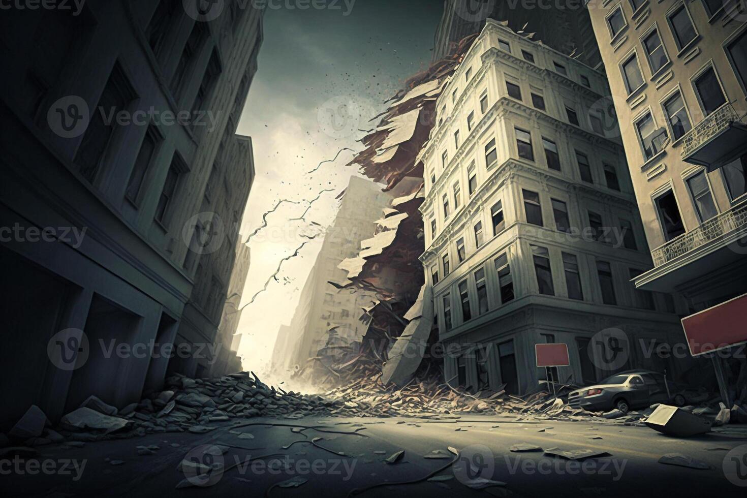 ruined city after apocalyptic mood illustration photo