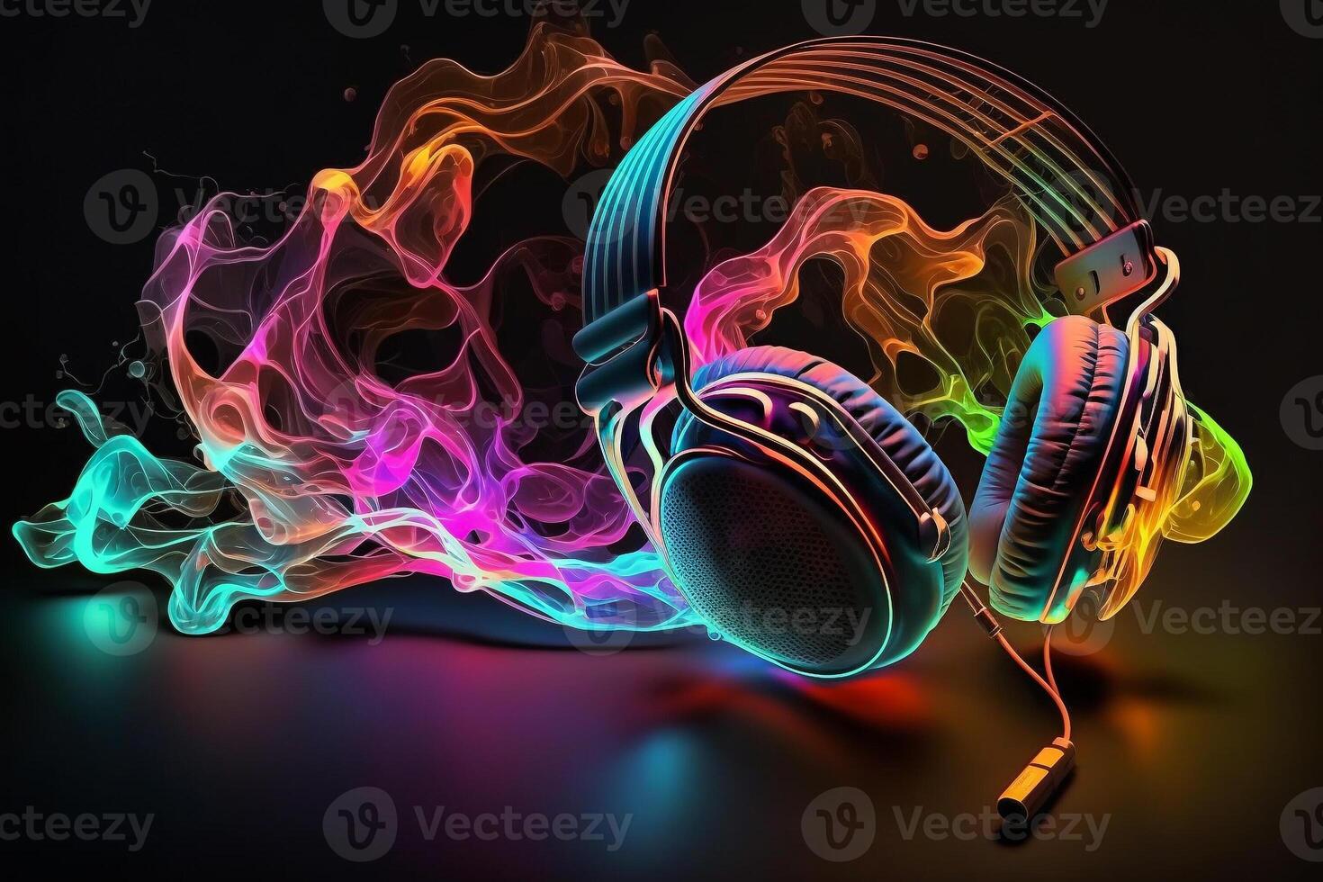 headphones in neon jets of energy illustration photo