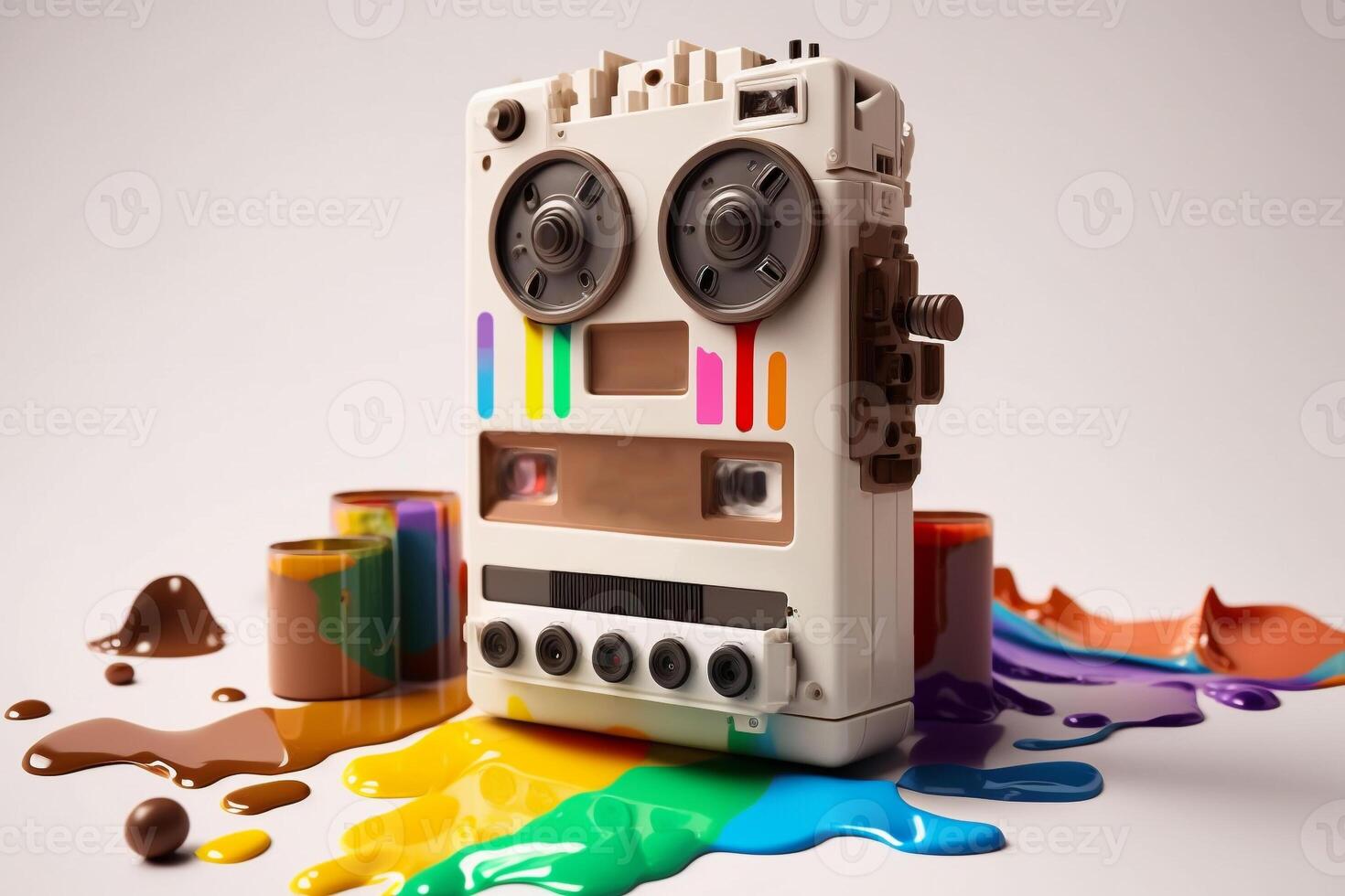 cassette stereo tape recorder in rainbow colors photo