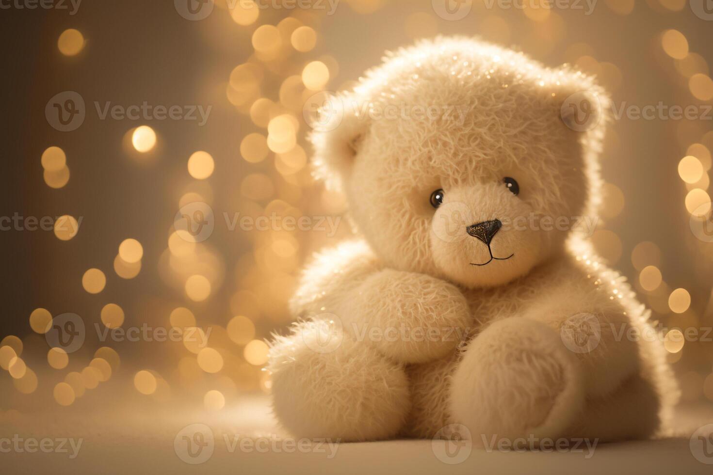 teddy bear on a background of shiny bokeh lights photo