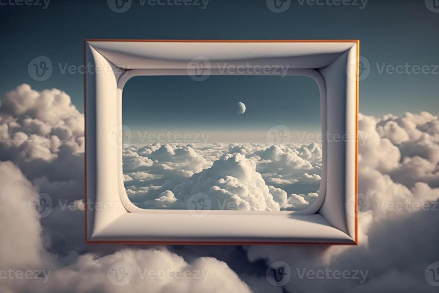 empty mockup white frame with pure cloud sky background photo