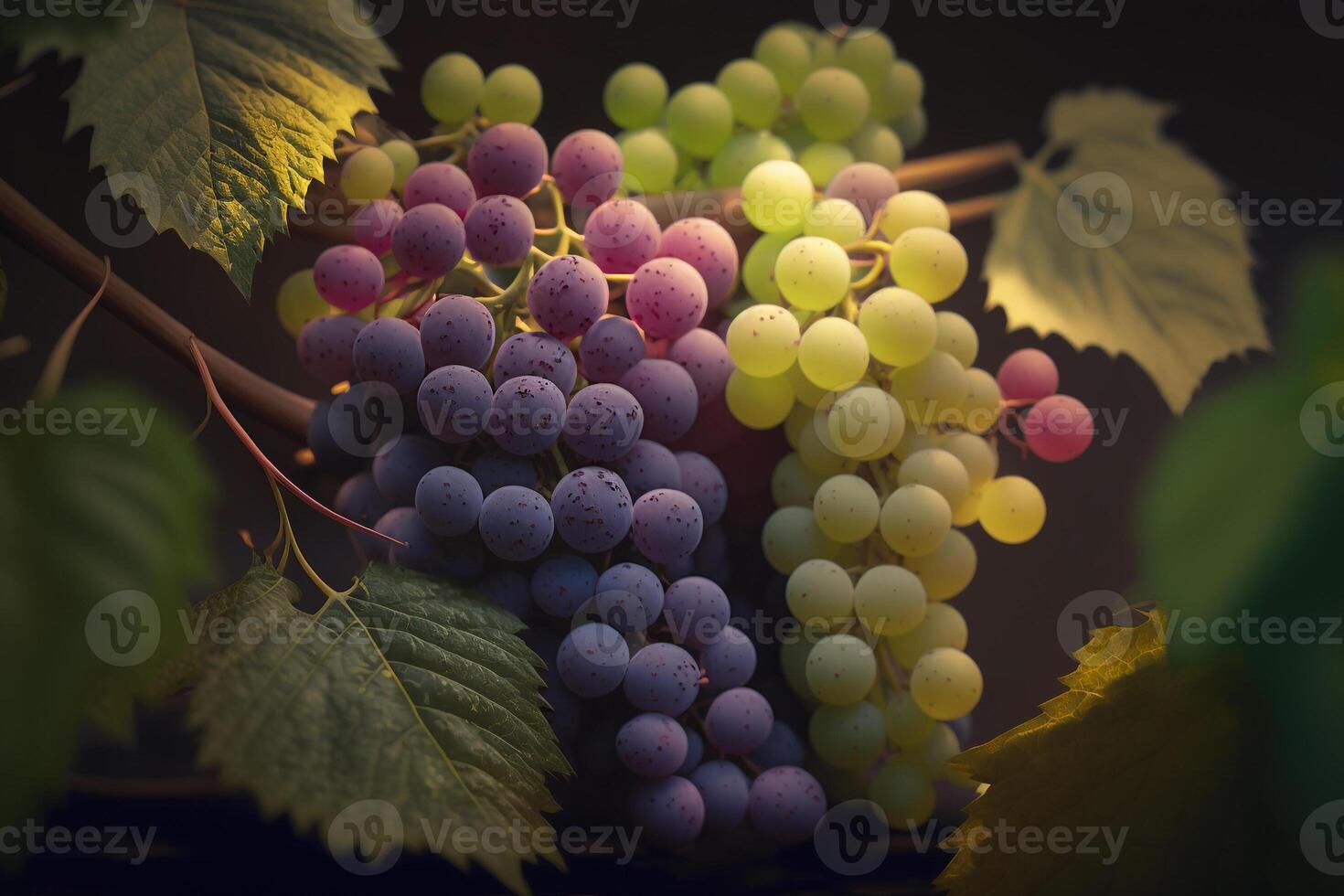 green wine grapes on a branch illustration photo