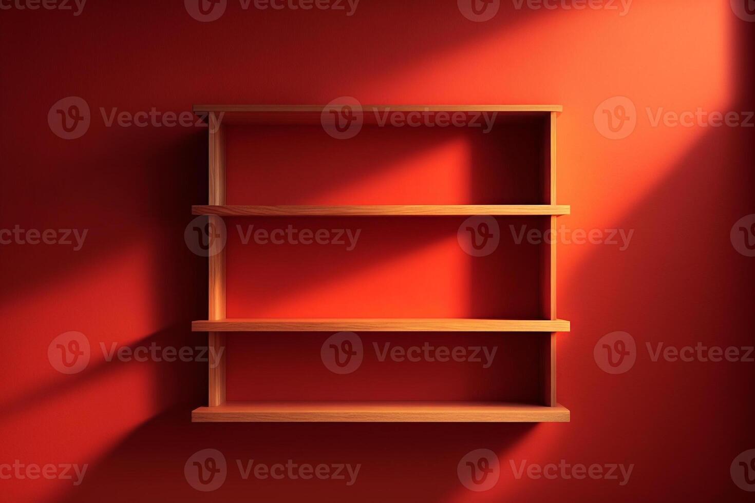 red wall wooden shelf photo