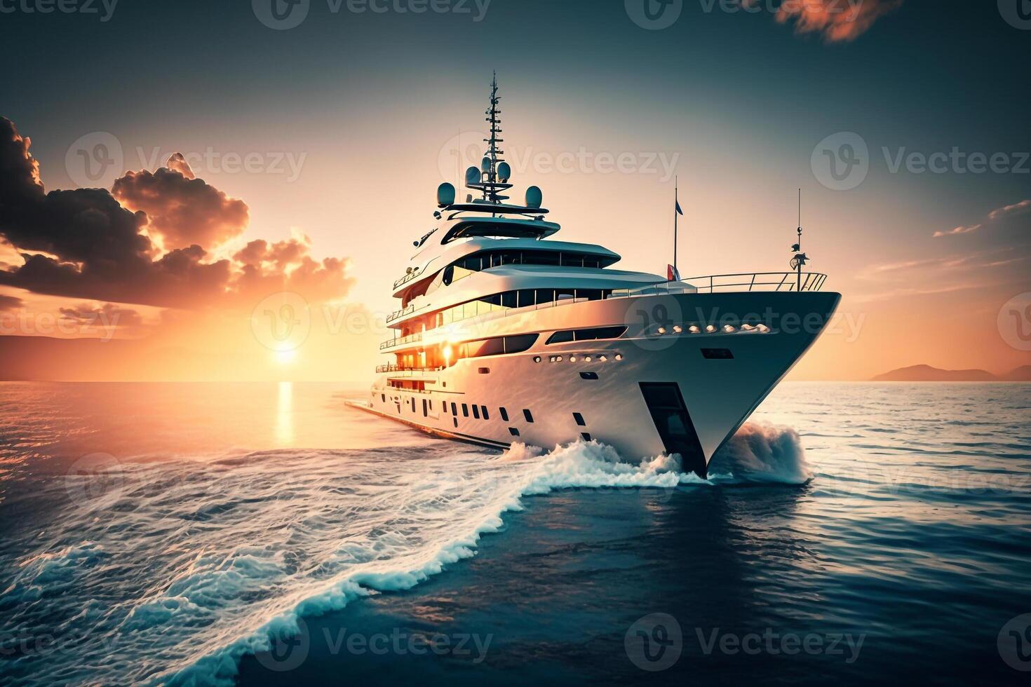 yacht in the sea at evening sunset, cruise trip travel photo