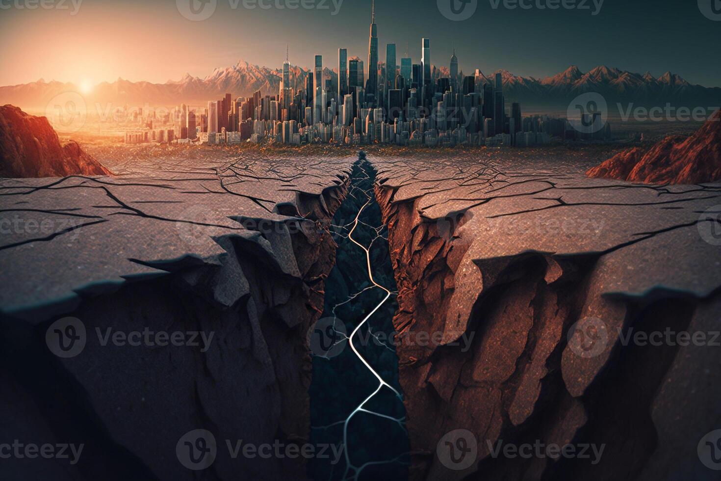 fracture in the earth from an earthquake,crack ground illustration photo