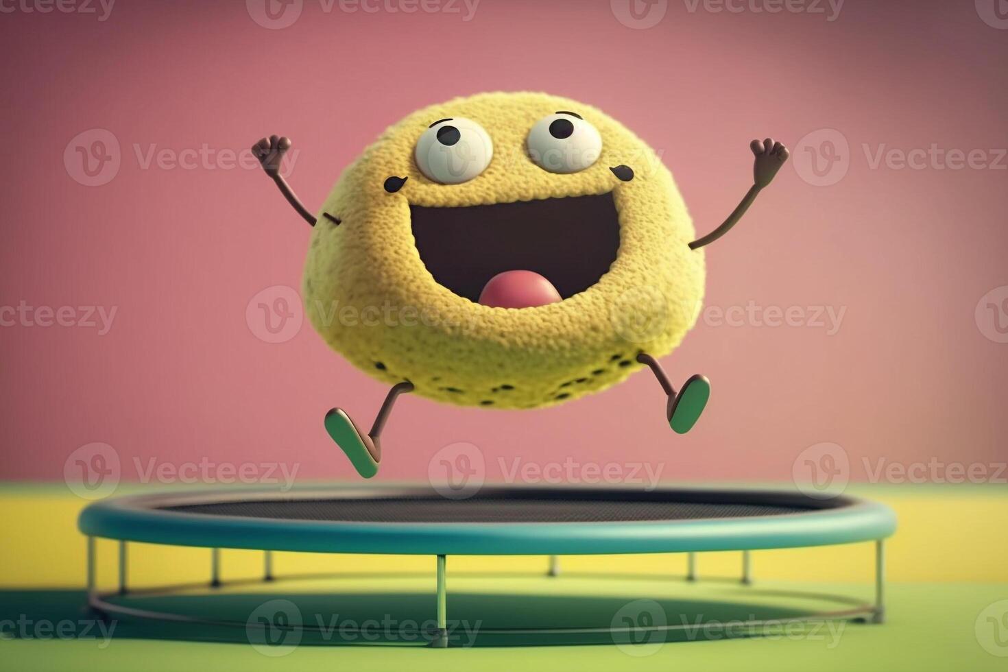 laughing funny emoji jumping the on the trampoline illustration photo