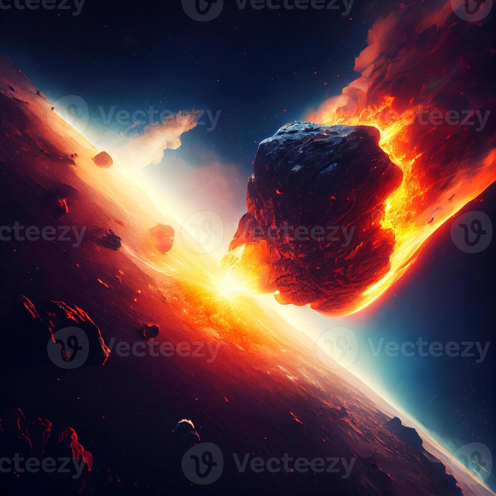 fiery asteroid flying to earth Apocalypse illustration photo