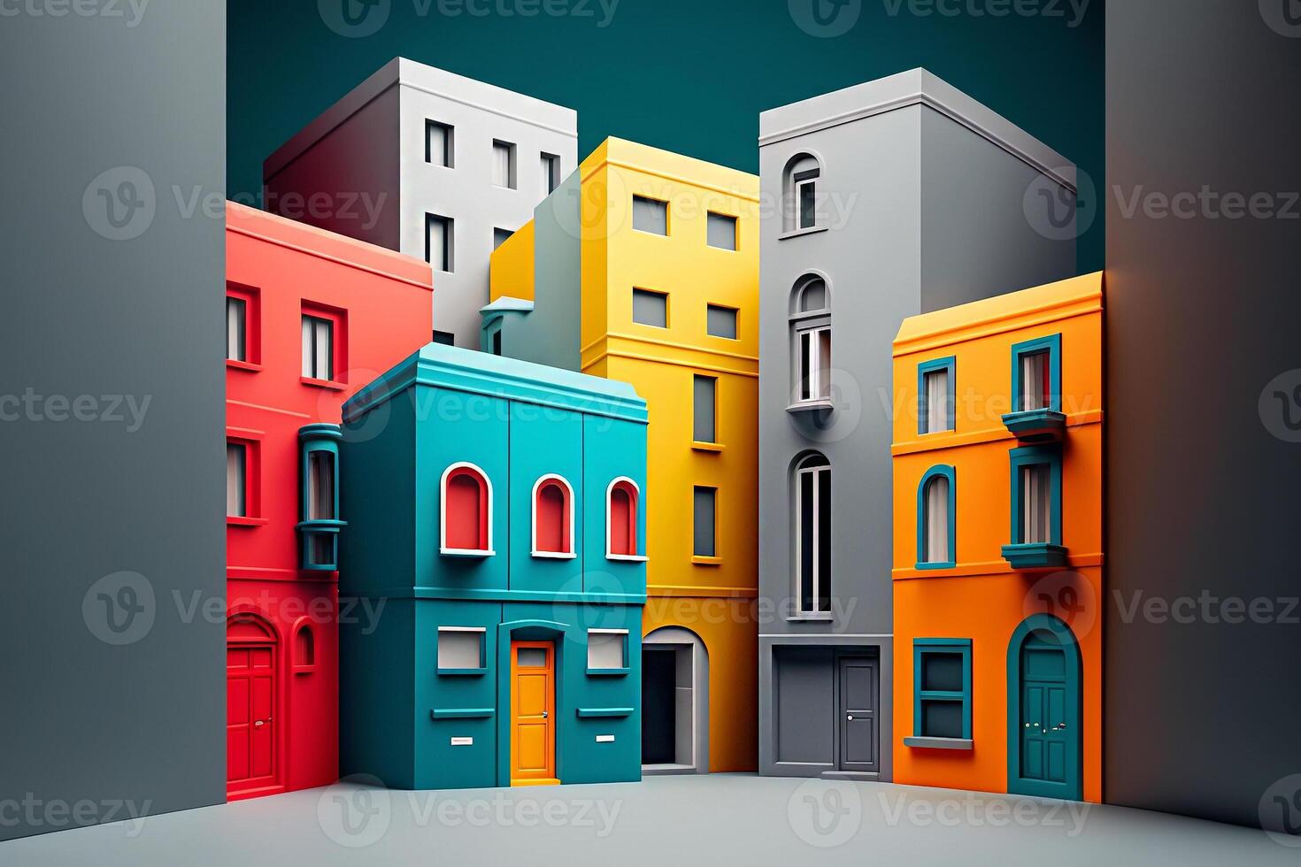colorful buildings city on gray background photo