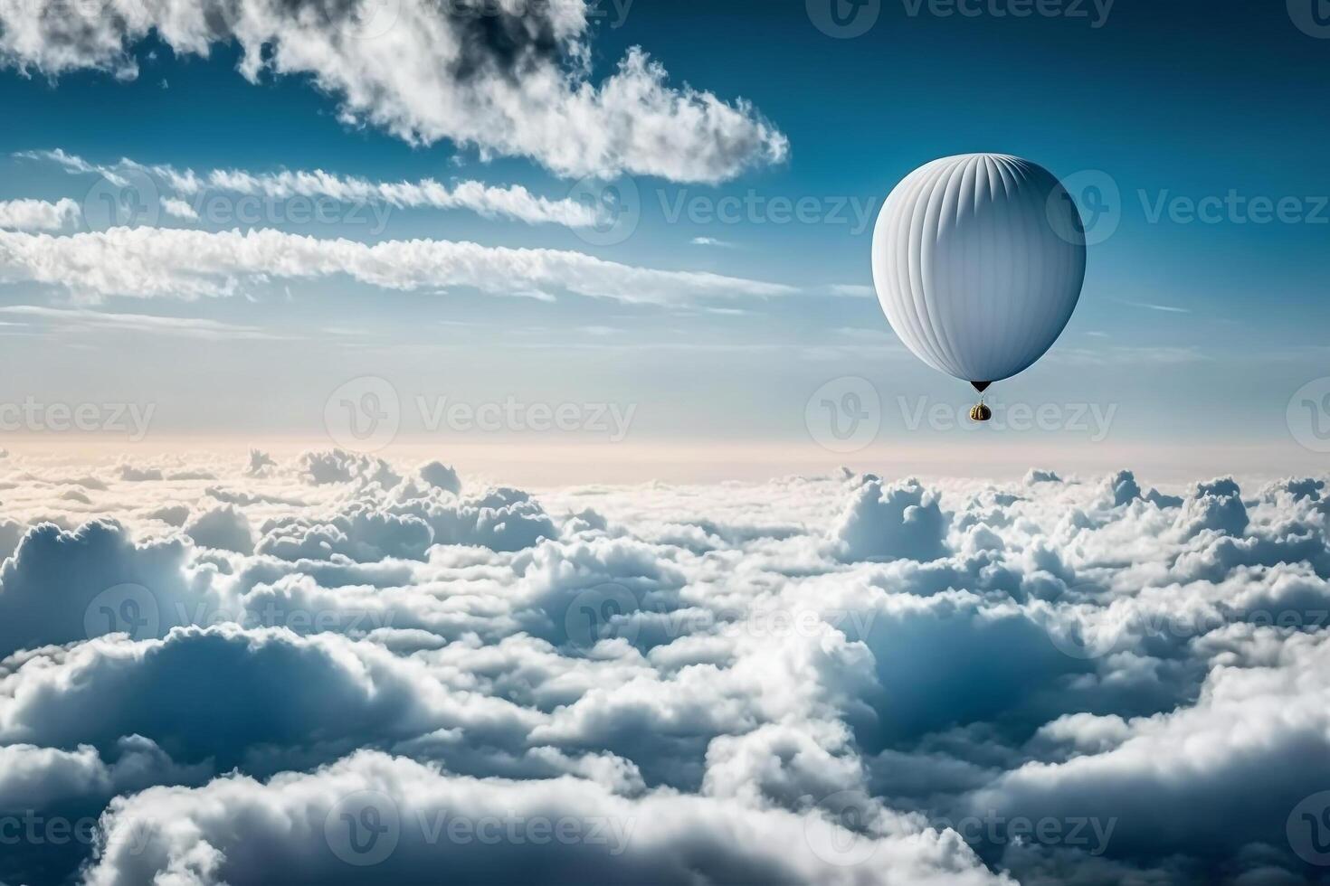 lonely hot air balloon in the clear white sky and pure cloud copy space photo
