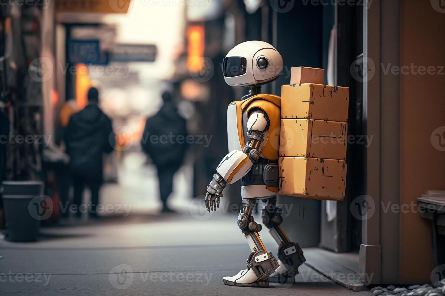 electro robot courier delivery food illustration photo