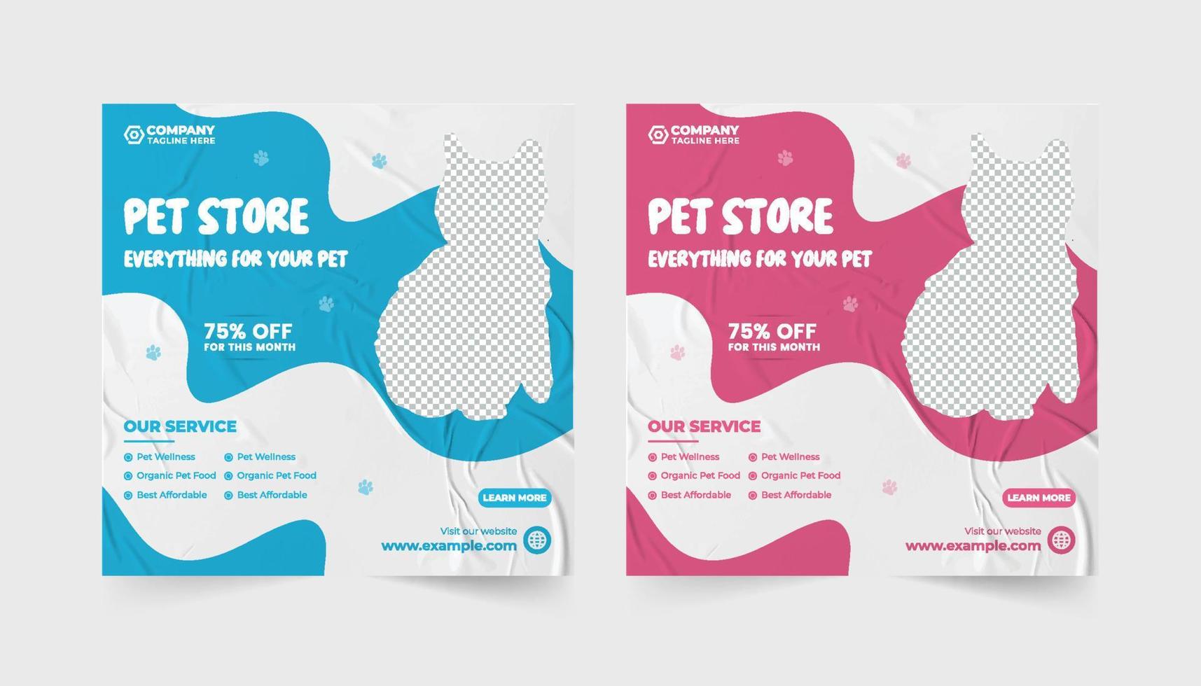 Vector pet adoption and veterinary service social media post vector pet care service and grooming business promotion template