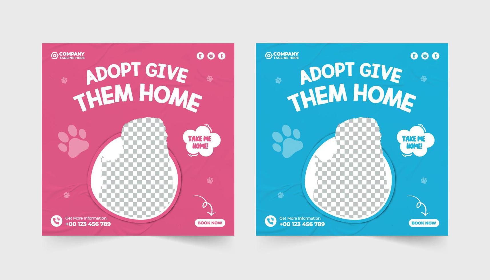 Vector pet adoption and veterinary service social media post vector pet care service and grooming business promotion template