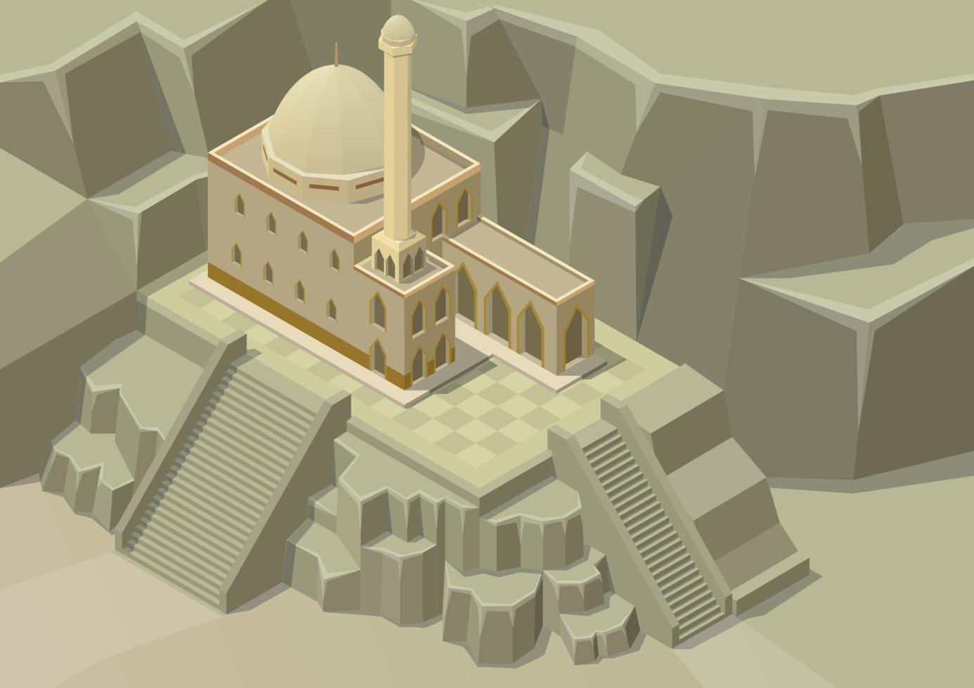 mosque on rocky hill vector