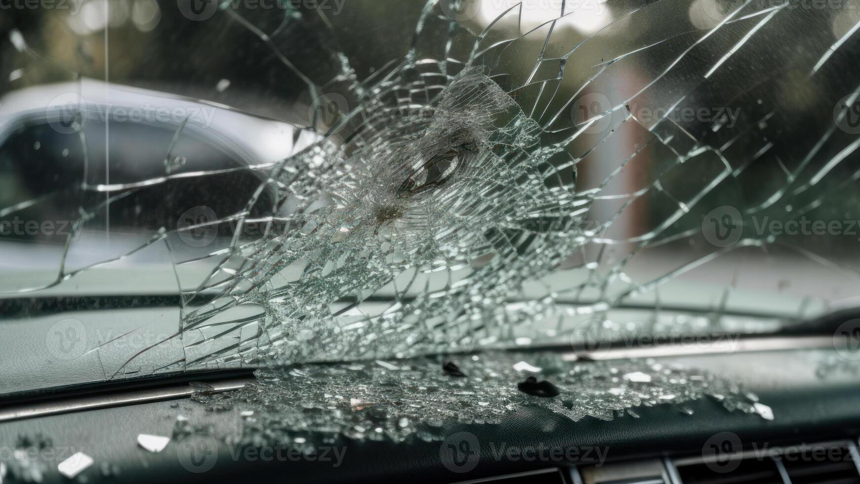 broken car windshield glass photo