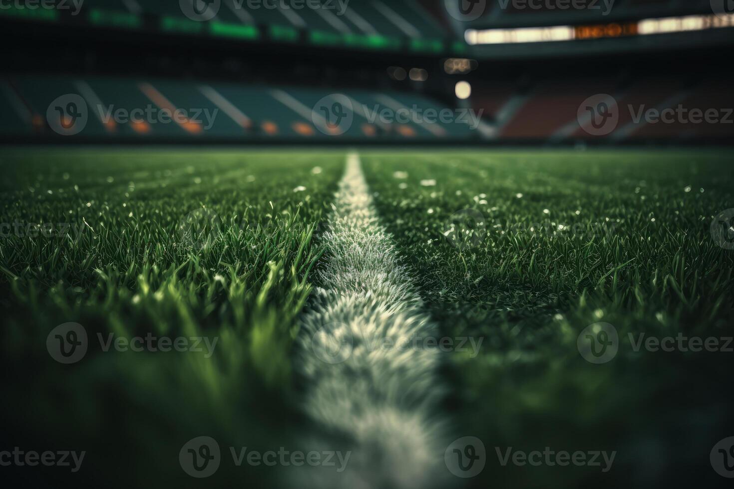 white lines stadium markings on the stadium green lawn photo