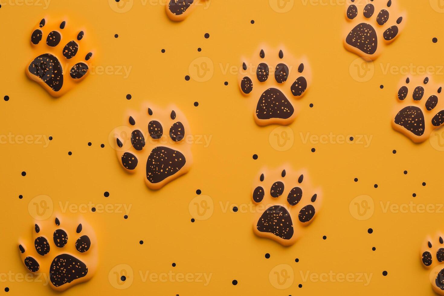 dog paw prints on yellow background photo