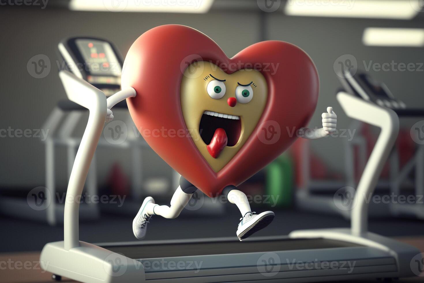 red heart on a treadmill, cardio for good health illustration photo