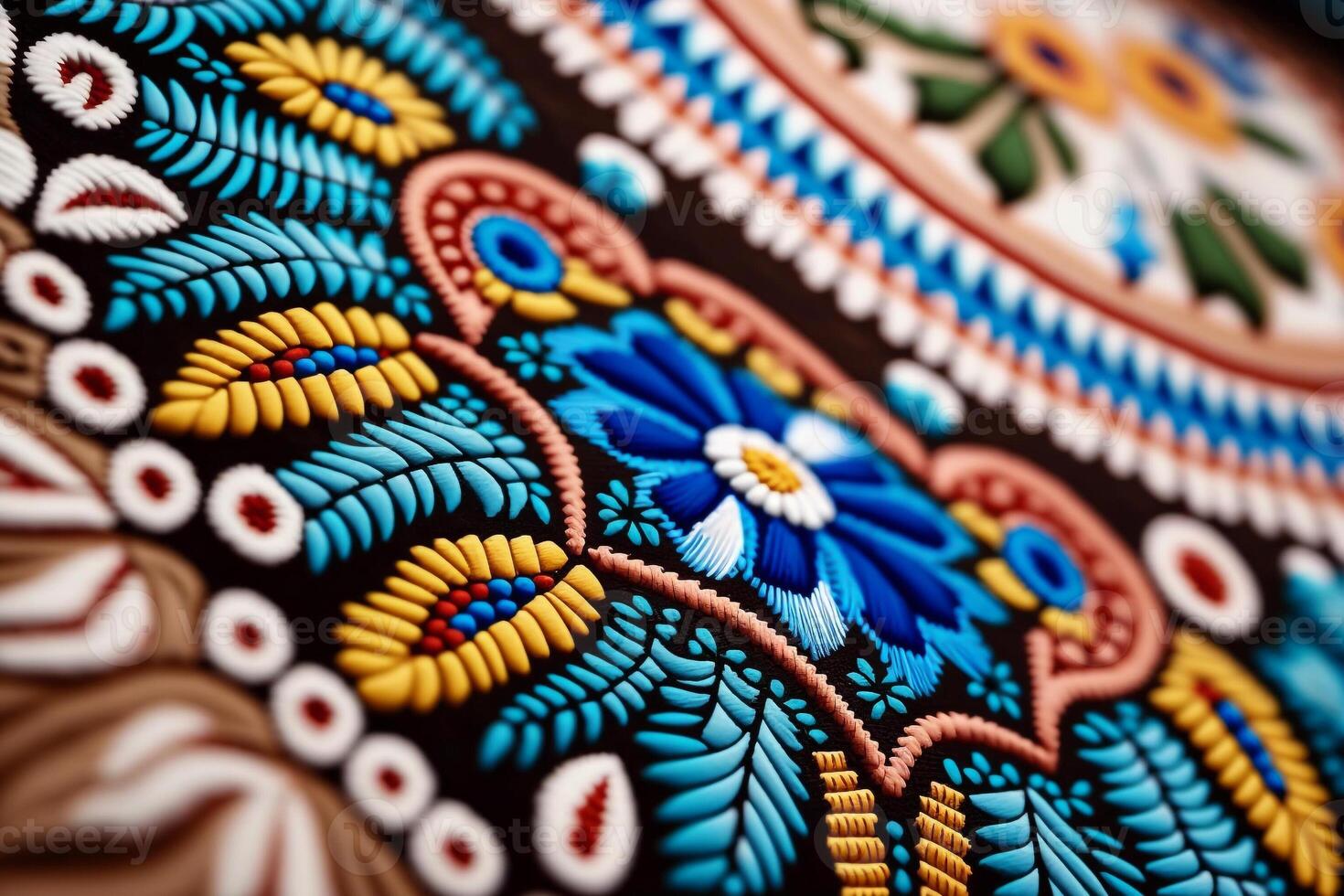 ukrainian vyshyvanka, handmade embroidery on fabrics with colored patterns photo