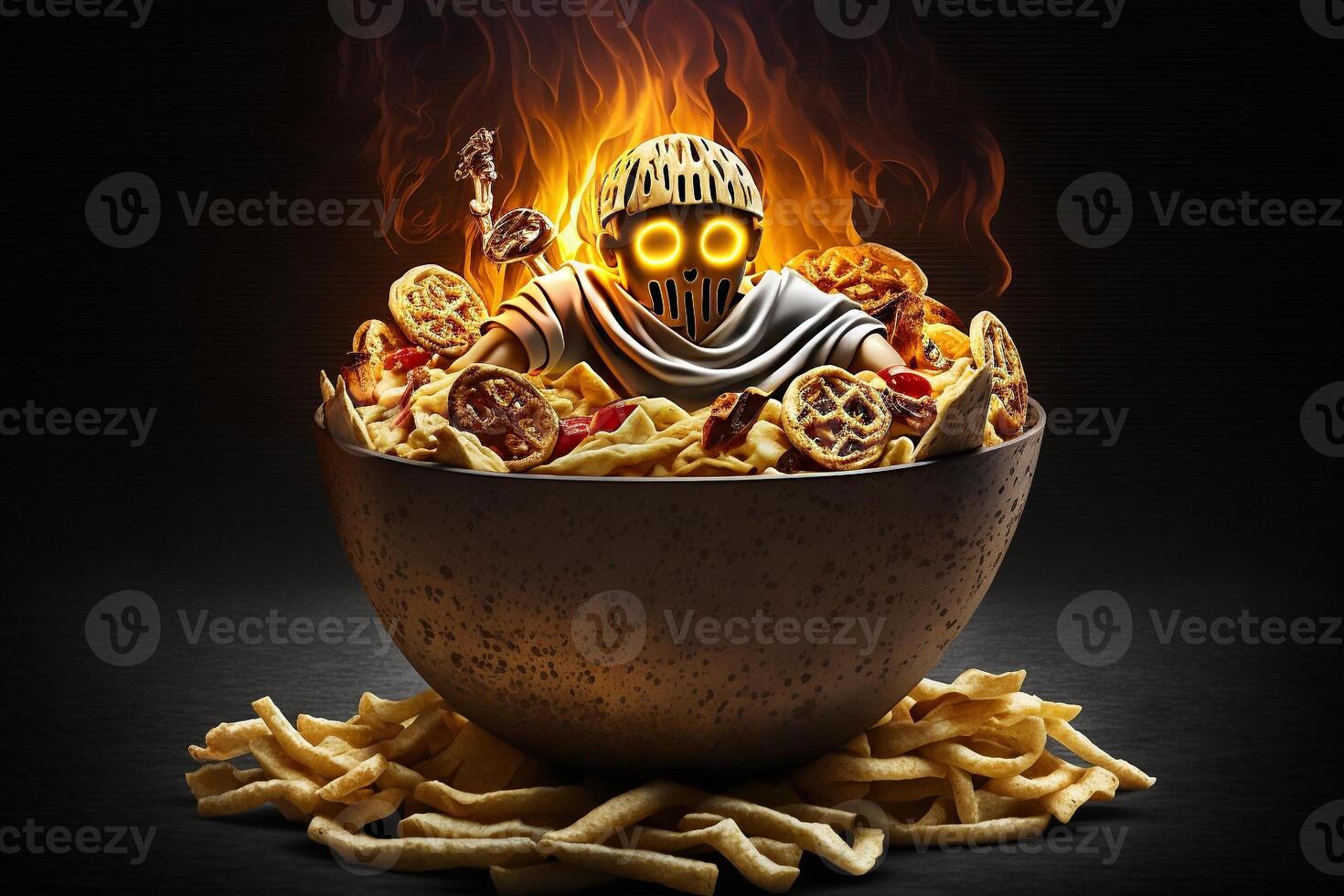 funny potato character man in a plate of french fries illustration photo