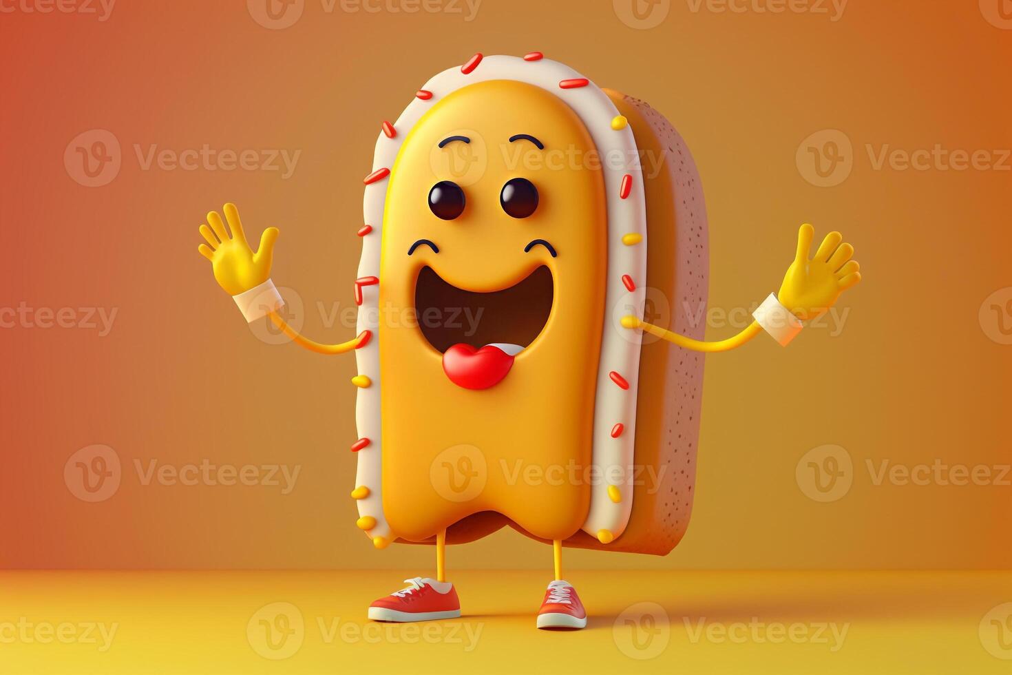 funny hot dog bun waving his hands illustration photo