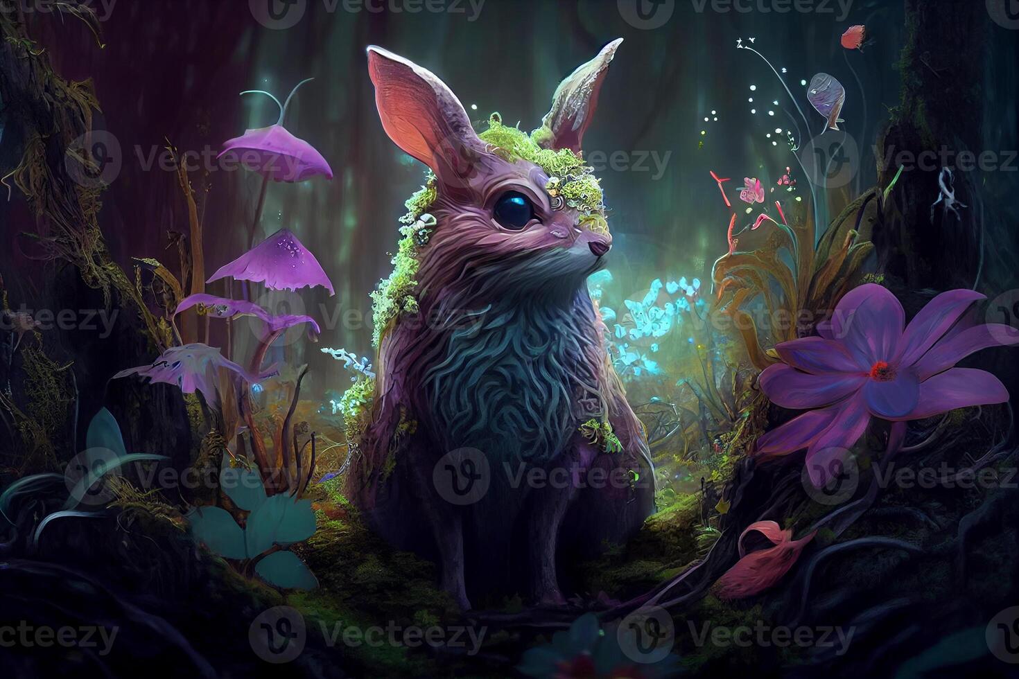 rabbit in the fairy wildlife forest illustration photo