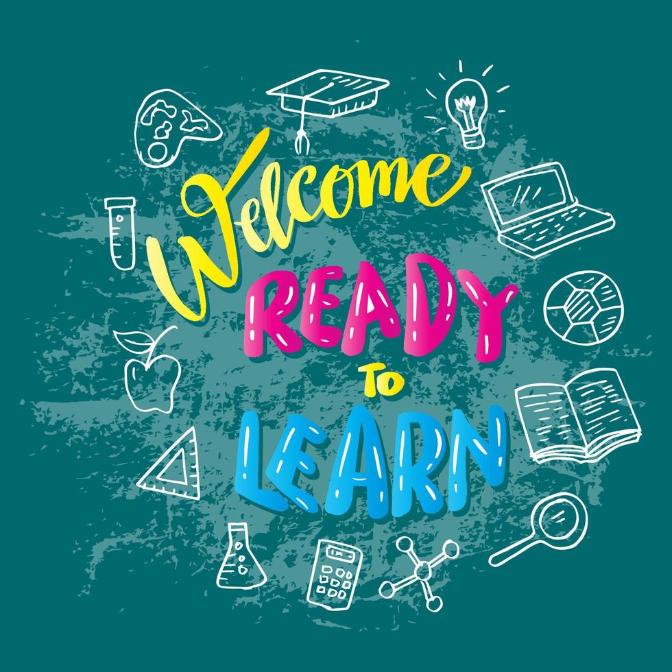 Welcome ready to learn with note paper background. vector