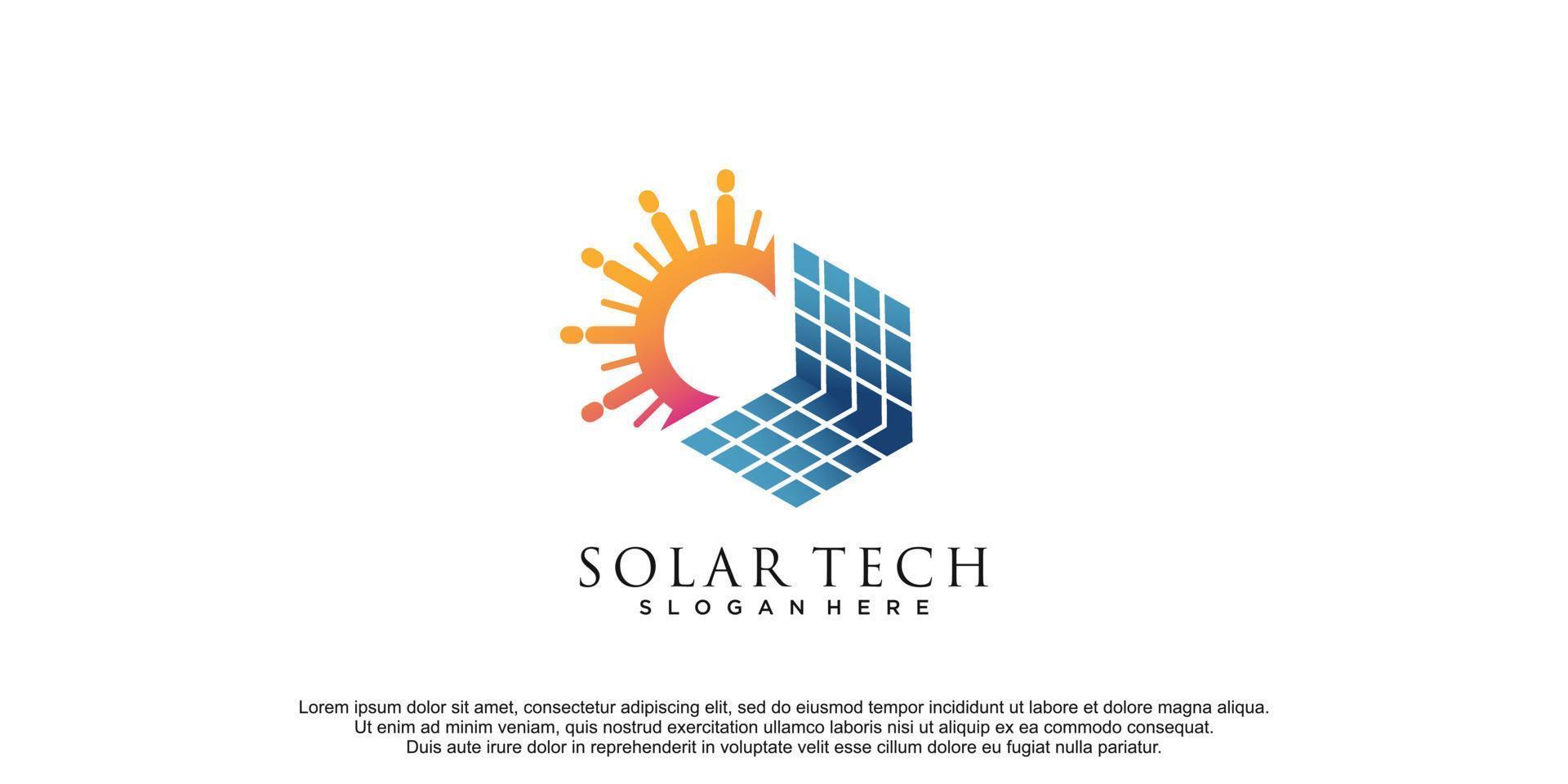 Solar tech logo template with creative concept premium vector