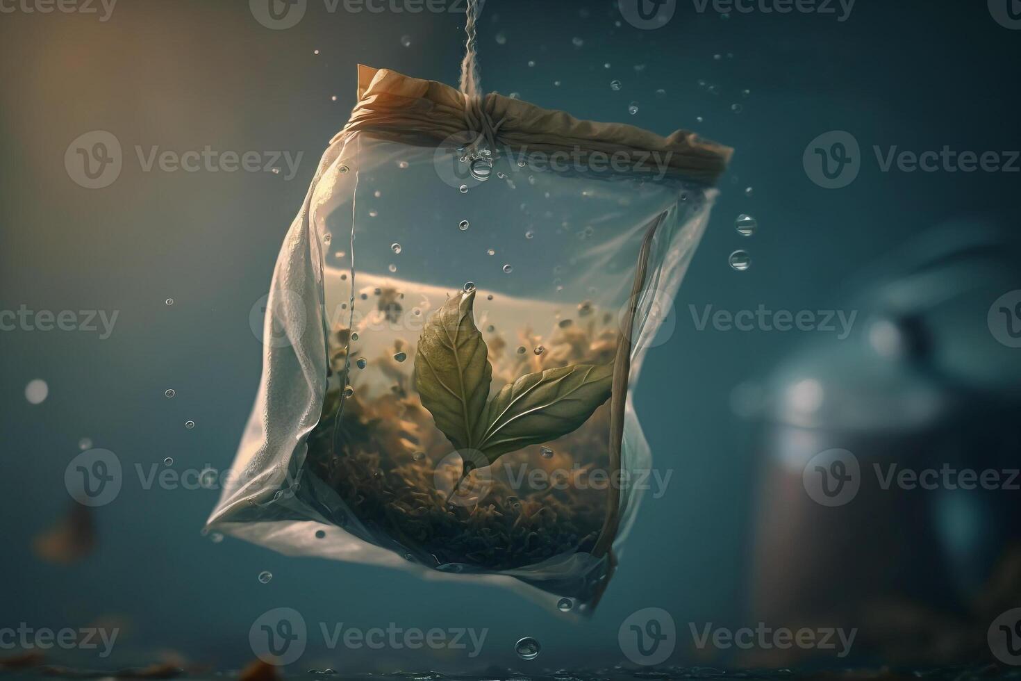 tea bag with delicate leaves photo