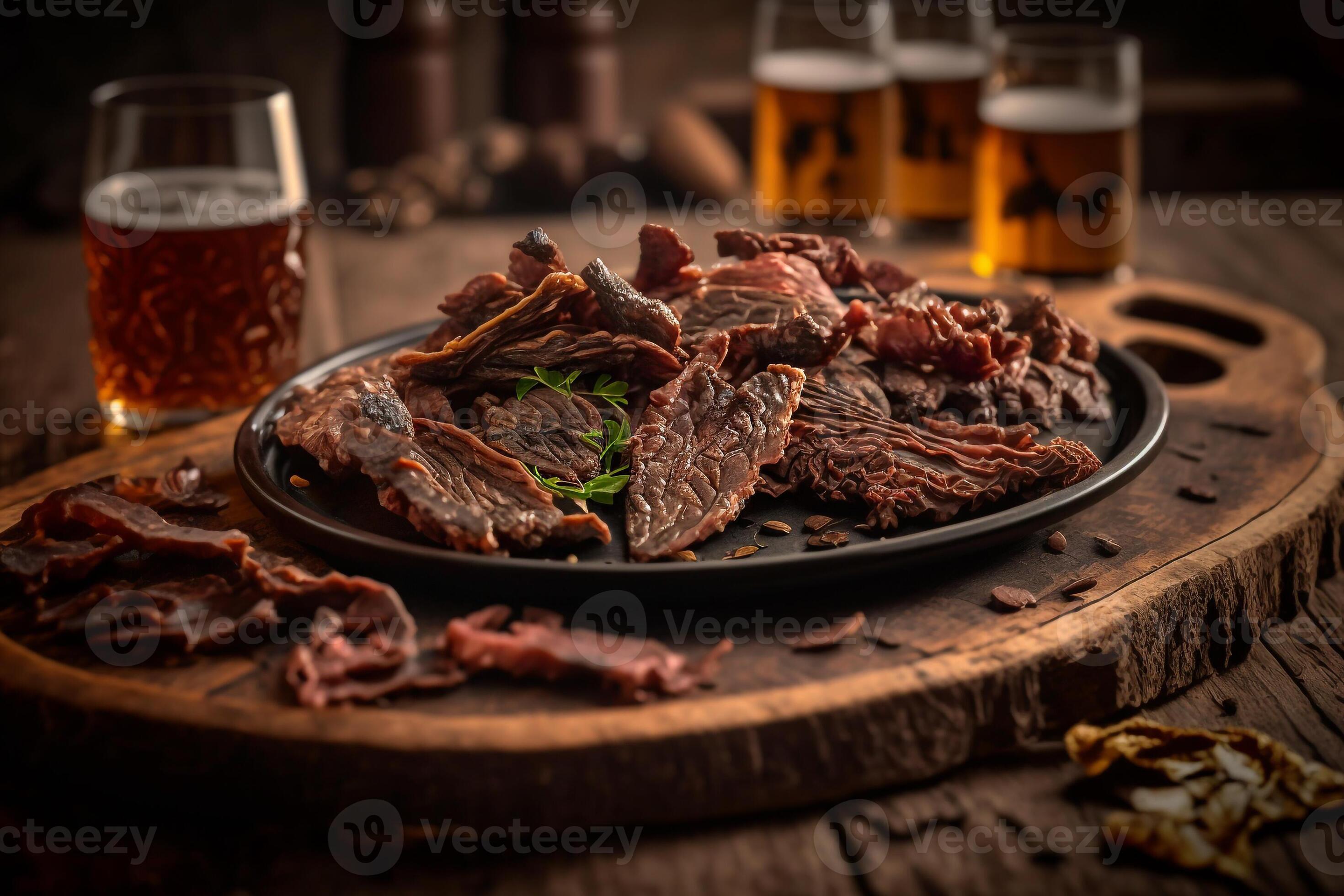 plate with dried meat snacks for beer Generative AI 22083965 Stock
