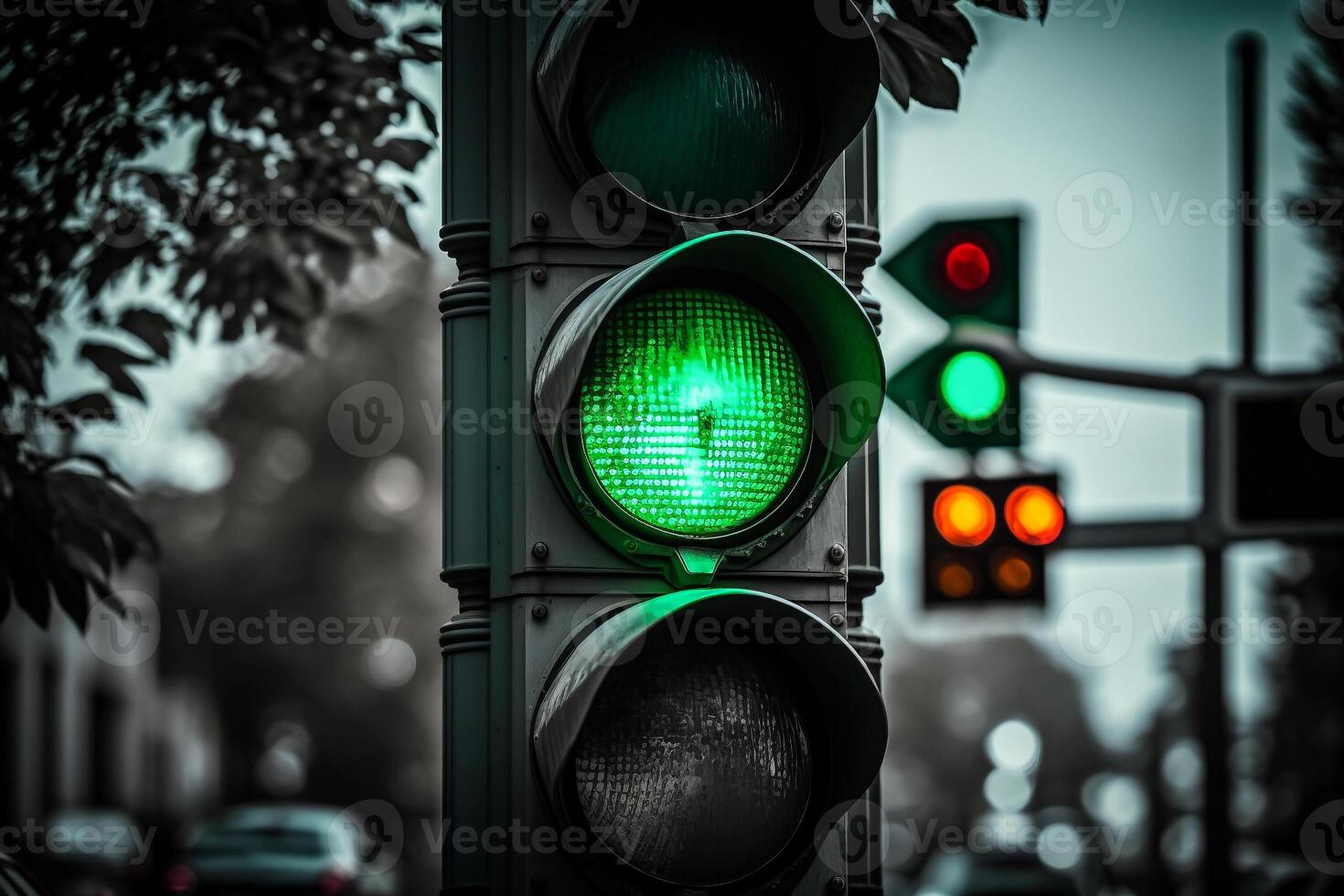 traffic light with green light,time to act concept illustration photo