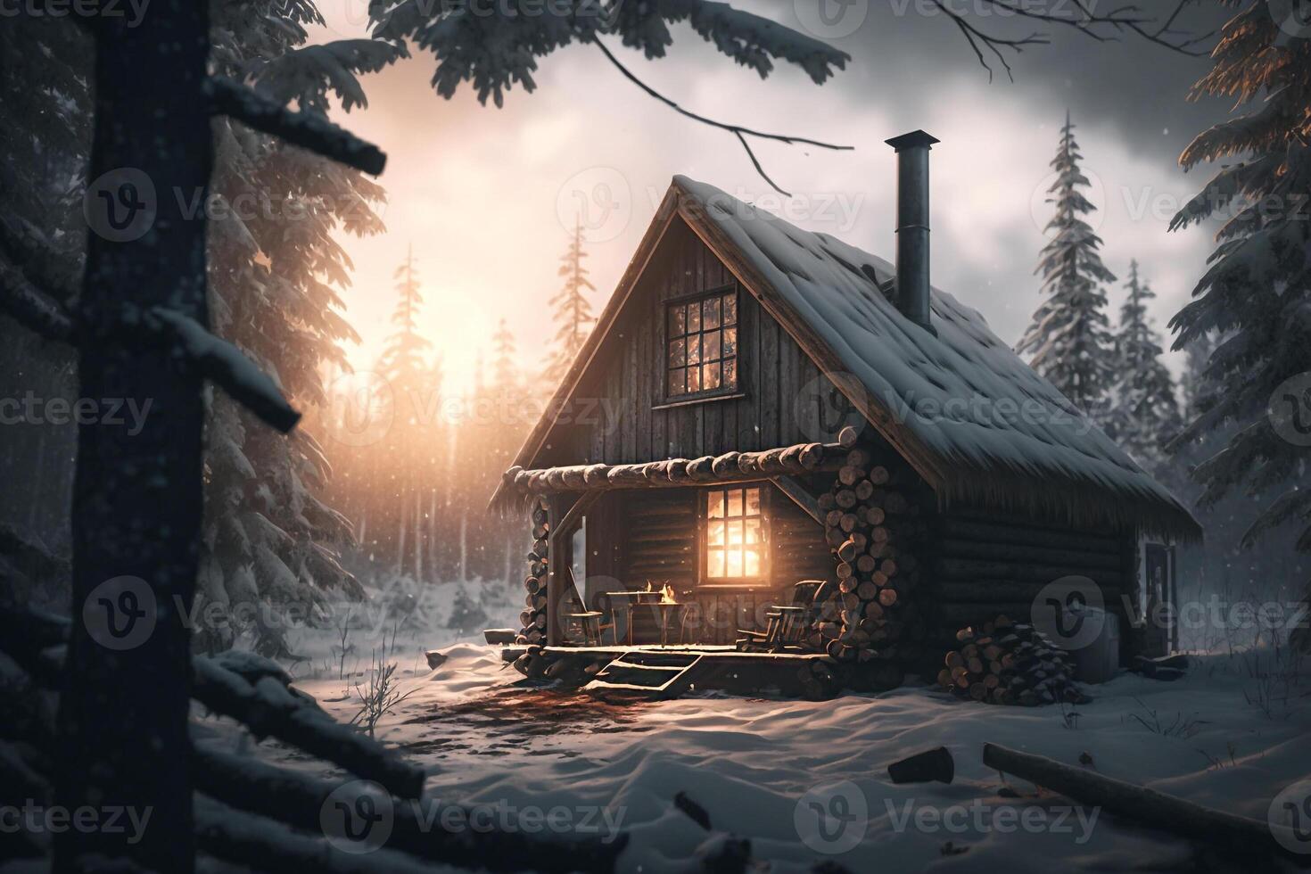 invierno de madera casa para descanso generativo ai foto