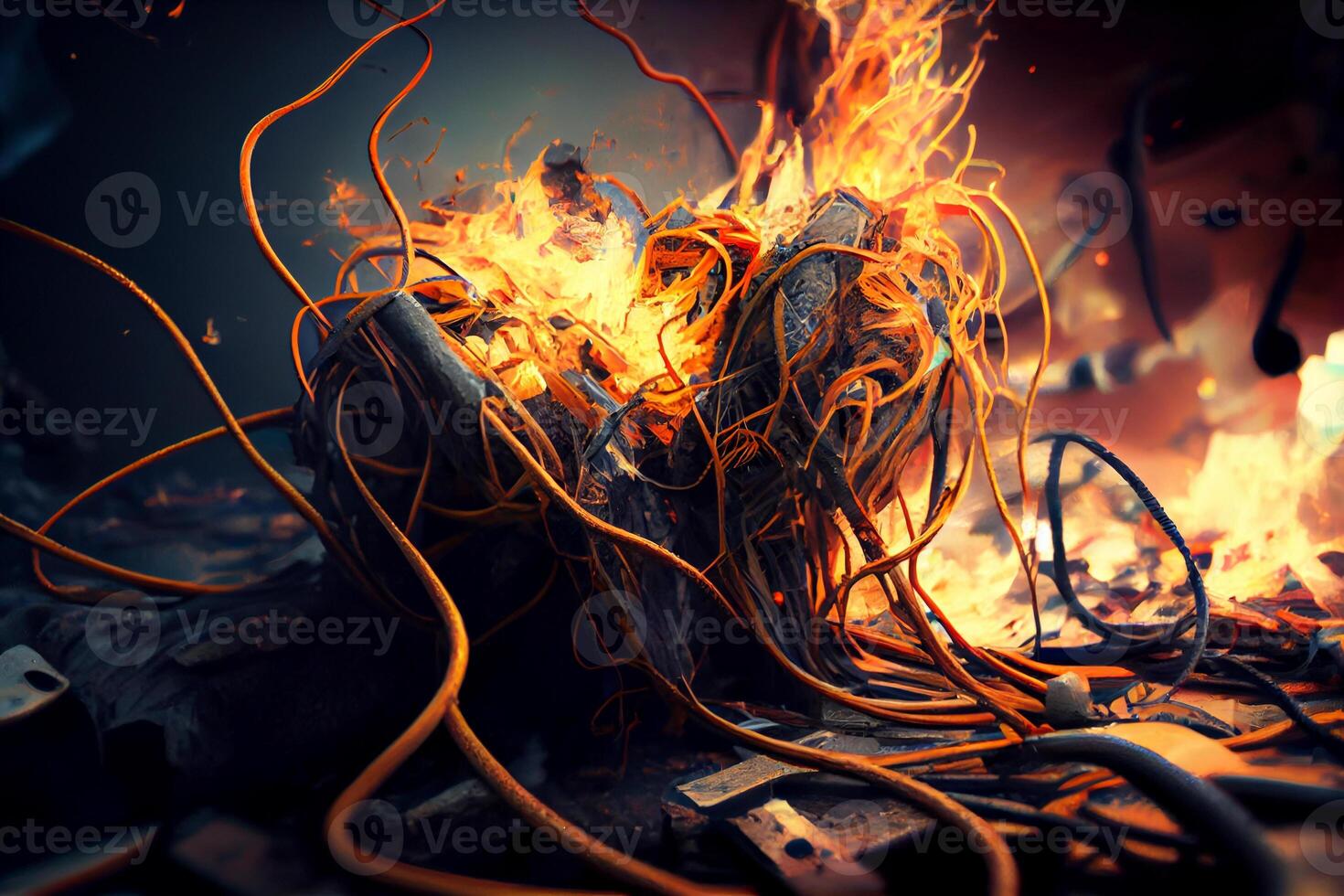 fired copper wiring, lump with burnt wires illustration 22084091 Stock